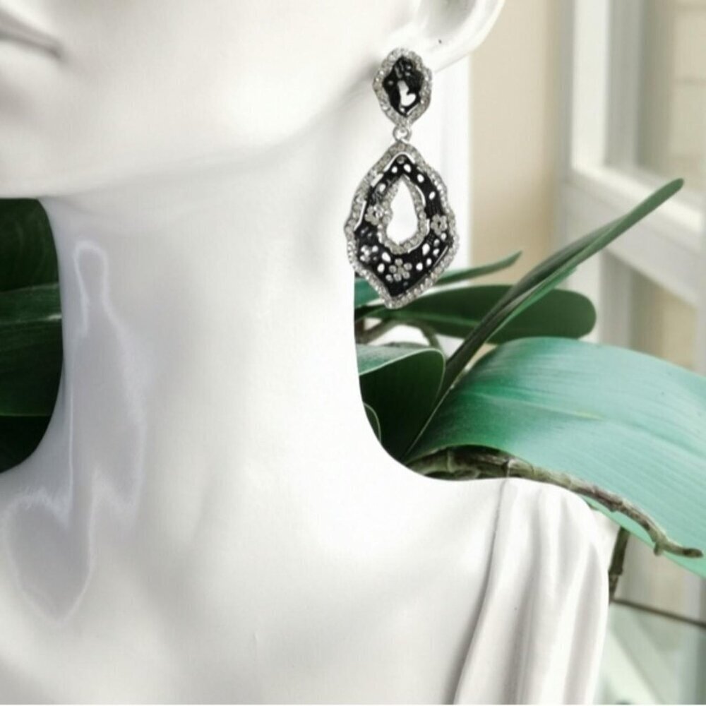 Abstract Statement Black Clear Crystal Earrings - image 7